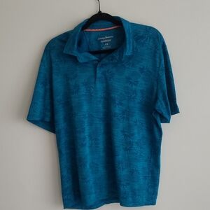 Tommy Bahama Shirt Men Large Teal Polo Pattern Islandzone Tropical